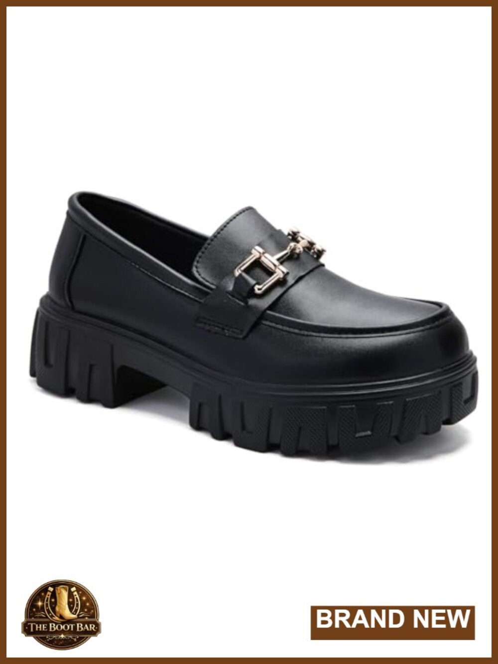 Platform Chunky Loafers Dressy Business Slip On Shoes with Chain